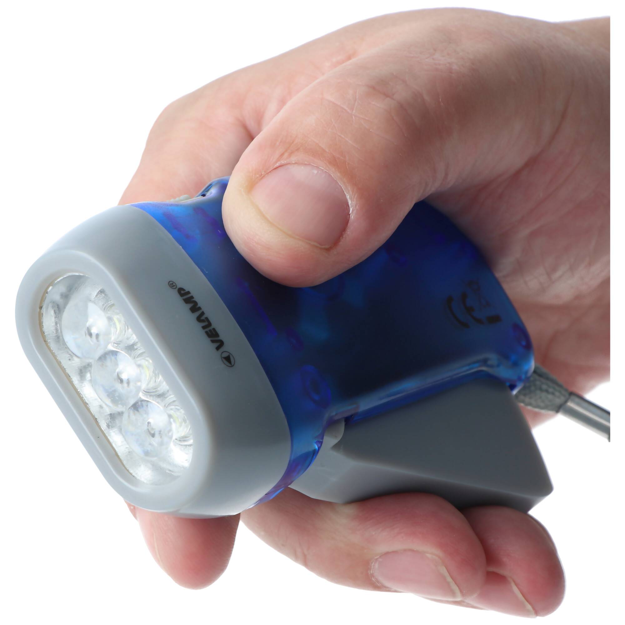 3fach LED Dynamo Taschenlampe wiederaufladbar, Blau und Gelb, mit Anti Black Out Funktion