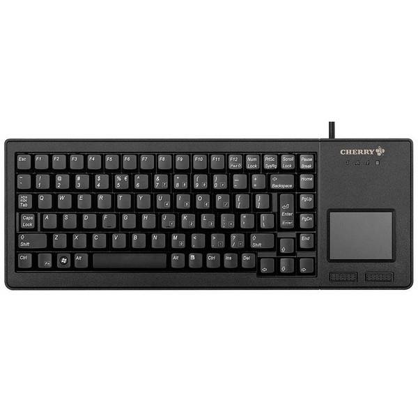 Schwarze CHERRY-Tastatur mit integriertem Zeigegerät und Ziffernblock auf der rechten Seite