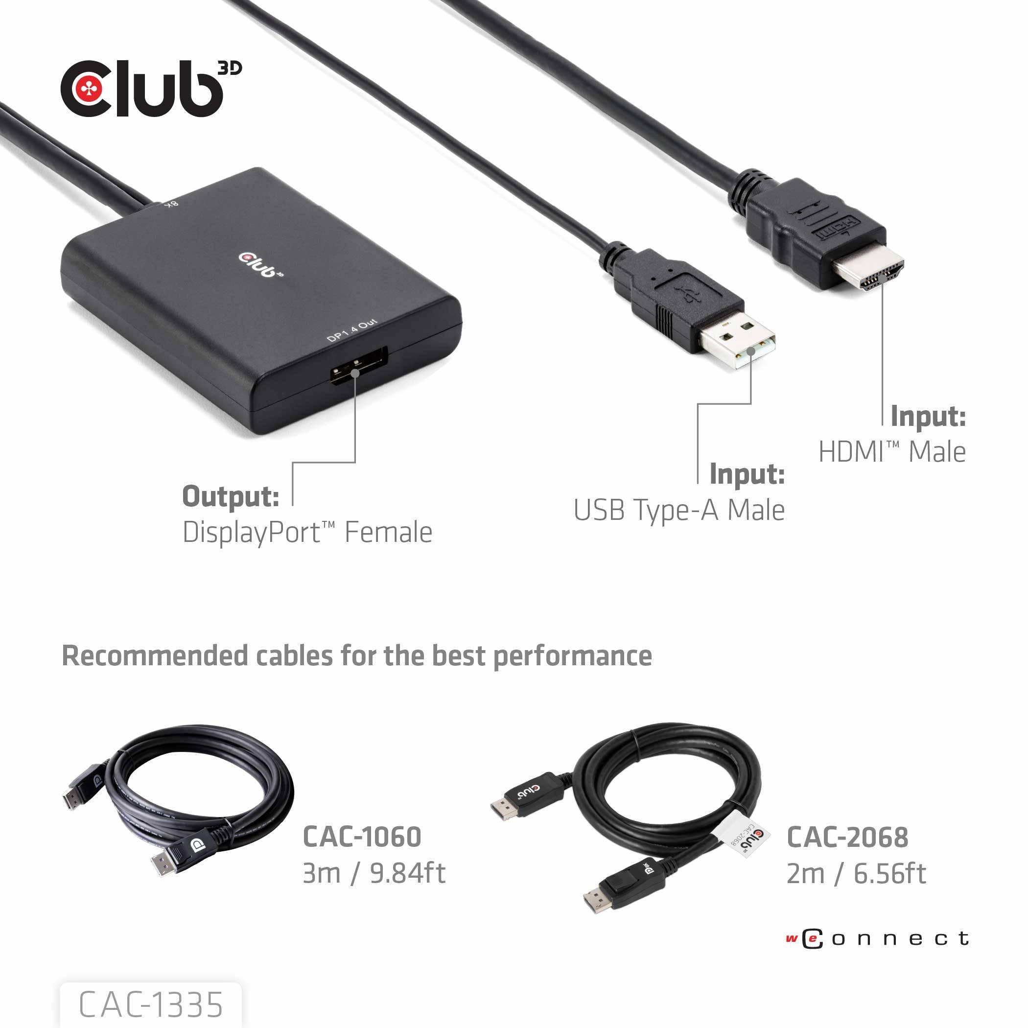 Club 3D Video-Kabelkit - aktiv, unterstützt 8K 30 Hz (7680 x 4320)