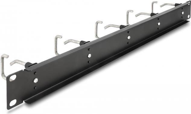 Delock Verlegetafel für Rack-Kabelmanagement - mit 5 Metallhaken - Schwarz - 1U