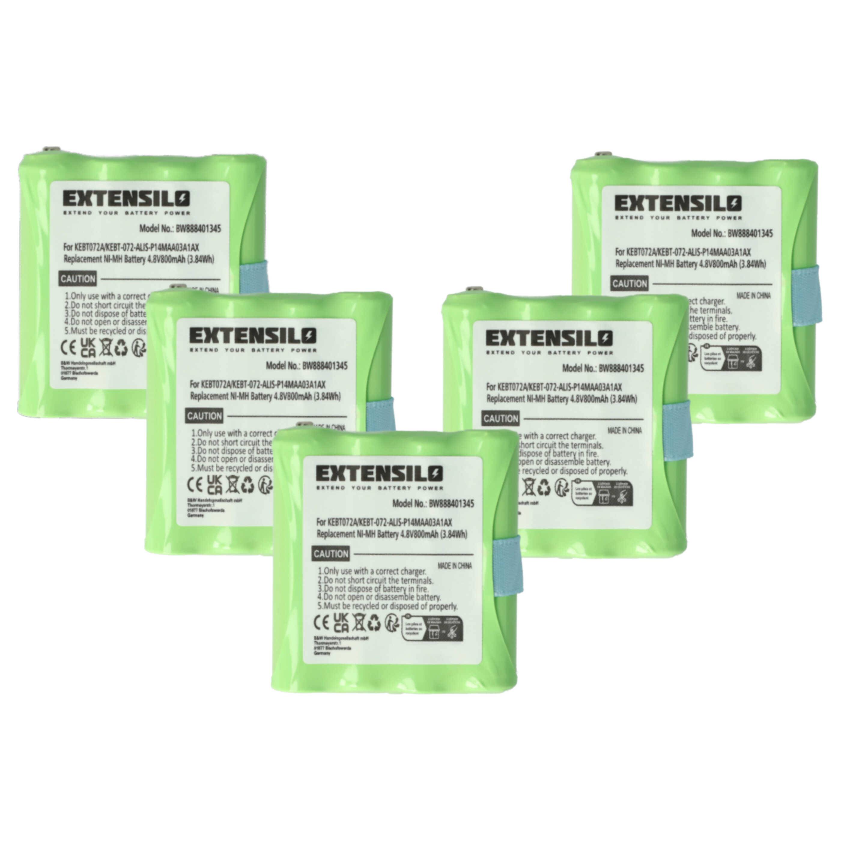 EXTENSILO 5x Akku kompatibel mit Motorola TLKR T81, T41, T4, T5, T50, T6, T3, T80, T60, T61, T7, T8 Funkgerät, Walkie Talkie (800 mAh, 4,8 V, NiMH)
