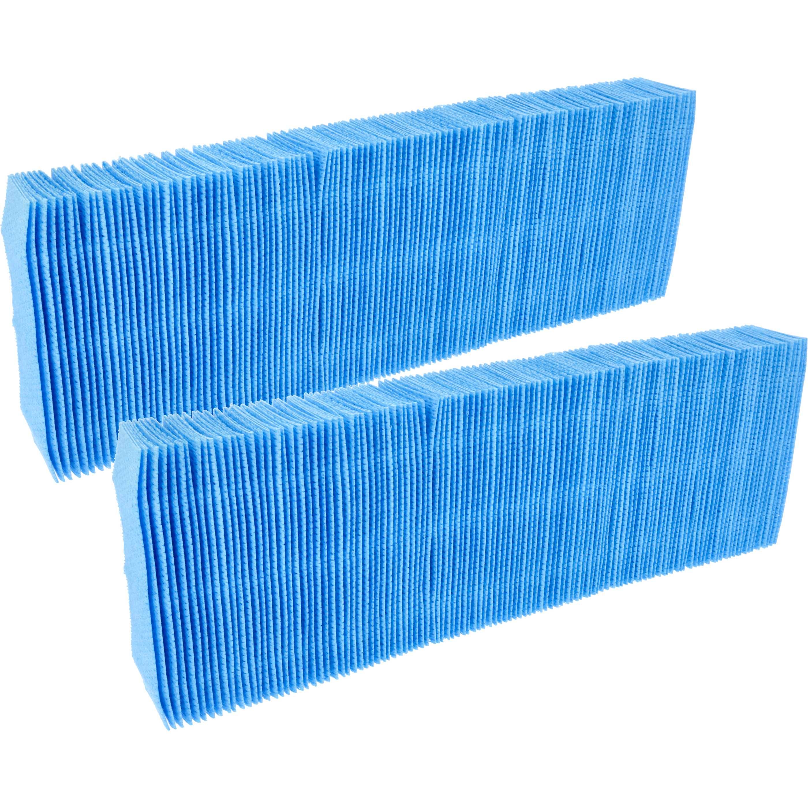Zwei blaue Faltenluftfilter, horizontal positioniert, werden zur Erfassung von Staub und Partikeln in Luftreinigern verwendet.