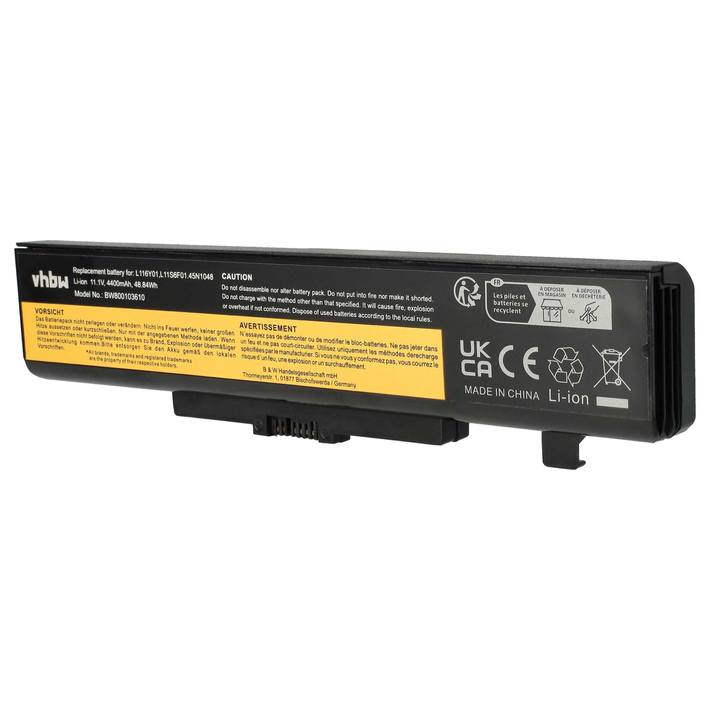 vhbw Akku kompatibel mit Lenovo ThinkPad E450 (20DCA01HCD), E450 (20DCA01KCD), E450 (20DCA01NCD) Notebook (4400mAh, 11,1V, Li-Ion)