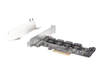 PCIe-Erweiterungskarte mit Metallhalterung und freiliegender Leiterplatte, dargestellt mit separater Abdeckplatte auf weißem Hintergrund.