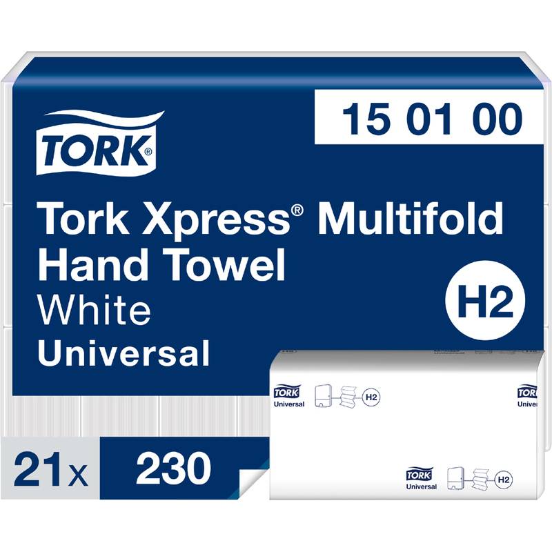 Tork Xpress Multifold Handtuchbox, Weiß Universal H2, 21x230er Packung, Produktcode 15 01 00.