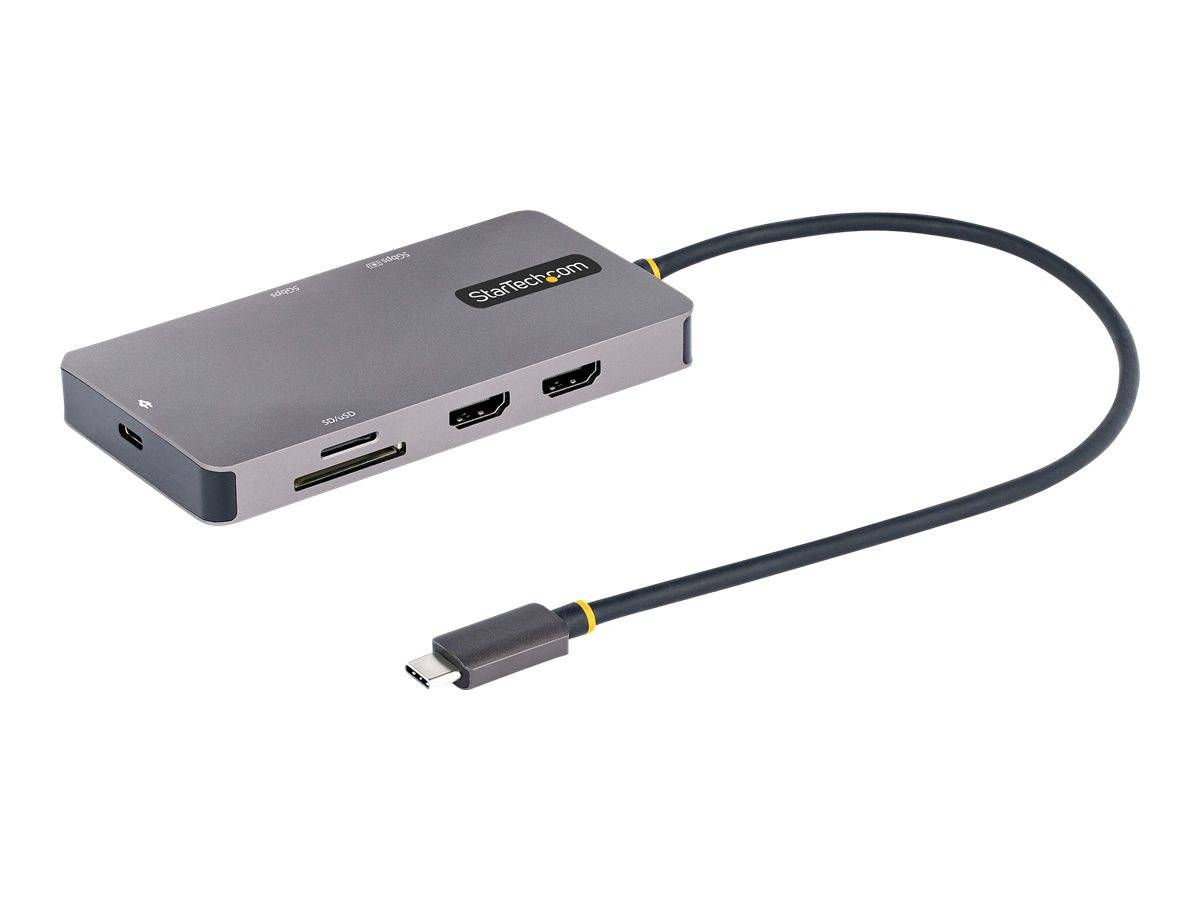 StarTech.com USB C Multiport Adapter, USB C auf Dual HDMI Video, 4K 60Hz, 5Gbit/s USB-A Hub, 100W PD Pass-through/GbE/SD