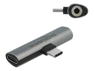 Delock - USB-C zu Kopfhöreranschluss / Ladeadapter - 24 pin USB-C männlich zu Mini-Stecker, 24 pin USB-C weiblich - Grau
