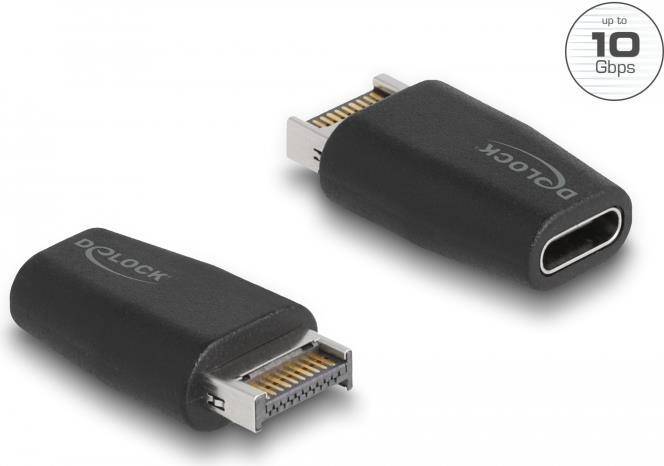 Delock USB-Adapter - 20 pin Key A (M) zu USB-C (W) - USB 3.2 Gen 2 - Schwarz