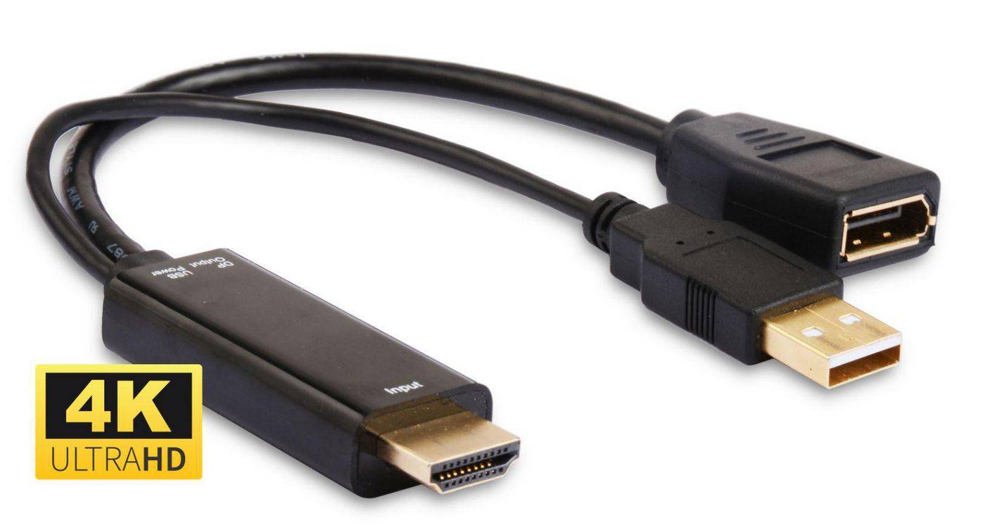 Adapter HDMI - Displayport M-F Aktiv mit USB-Stromversorgung