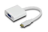 Weißes HDMI-zu-VGA-Adapterkabel mit kompaktem Gehäuse und VGA-Buchse an einem Ende, zum Verbinden von HDMI-Geräten mit VGA-Displays.