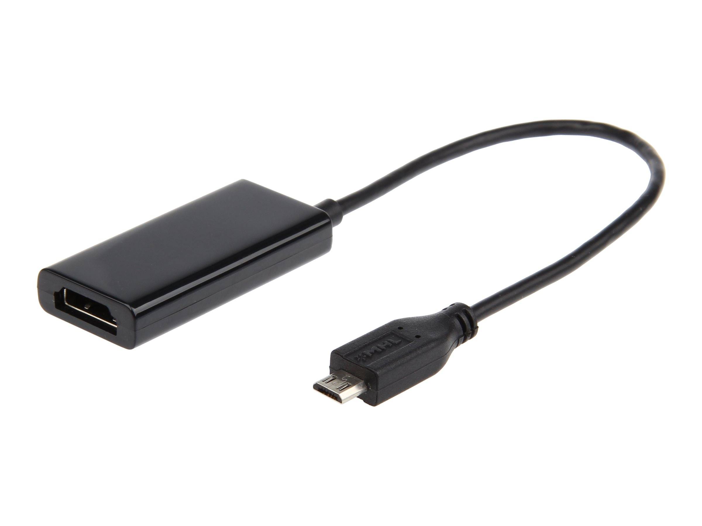 Ein HDMI-Adapter mit einem langen Kabel, das in einen Micro-USB-Anschluss endet, konzipiert zum Verbinden von Geräten mit einem Bildschirm.