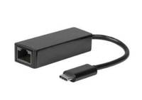 USB-C-zu-Ethernet-Adapter mit kurzem Kabel und RJ45-Anschluss auf weißem Hintergrund