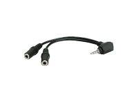 Schwarzes Y-Splitter-Audiokabel mit zwei Buchsen und einem Stecker.