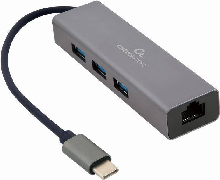 Gembird USB-C Gigabit network adapter with 3-port USB 3.1 hub Adapter Digital/Daten Netzwerk