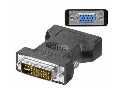 DVI-zu-VGA-Adapter mit DVI-Stecker und VGA-Buchse, zum Anschließen eines Computers an ein VGA-Display.