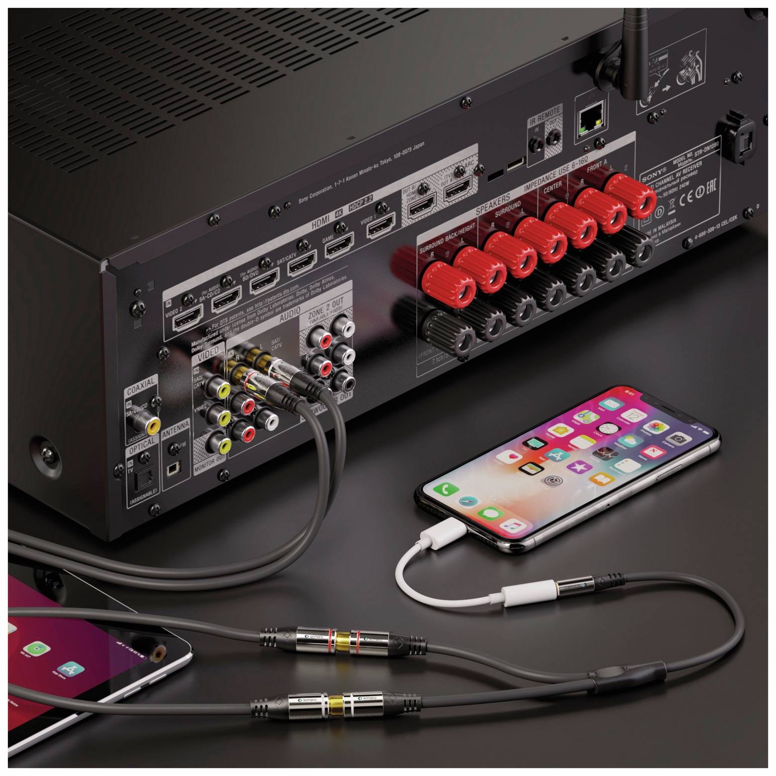 SONERO Audioadapter 0,20 m, Klinkenstecker auf 2x Cinchbuchse