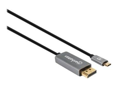 Manhattan USB-C to DisplayPort 1.4 Cable, 8K@60Hz, 2m, Male to Male, Black, Three Year Warranty, Polybag - DisplayPort-K