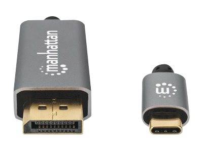 Manhattan USB-C to DisplayPort 1.4 Cable, 8K@60Hz, 2m, Male to Male, Black, Three Year Warranty, Polybag - DisplayPort-K