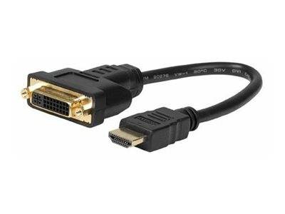 DVI-zu-HDMI-Adapterkabel mit einem DVI-Stecker auf der einen Seite und einem HDMI-Stecker auf der anderen Seite.