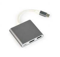 Gembird A-CM-HDMIF-02-SG - Videoadapter - 24 pin USB-C männlich zu HDMI, USB Typ A, USB-C (nur Spannung)