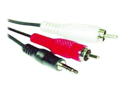 Drei Audio-/Videokabel mit RCA-Steckern: weiße, rote und schwarze Stecker auf schwarzen Kabeln.