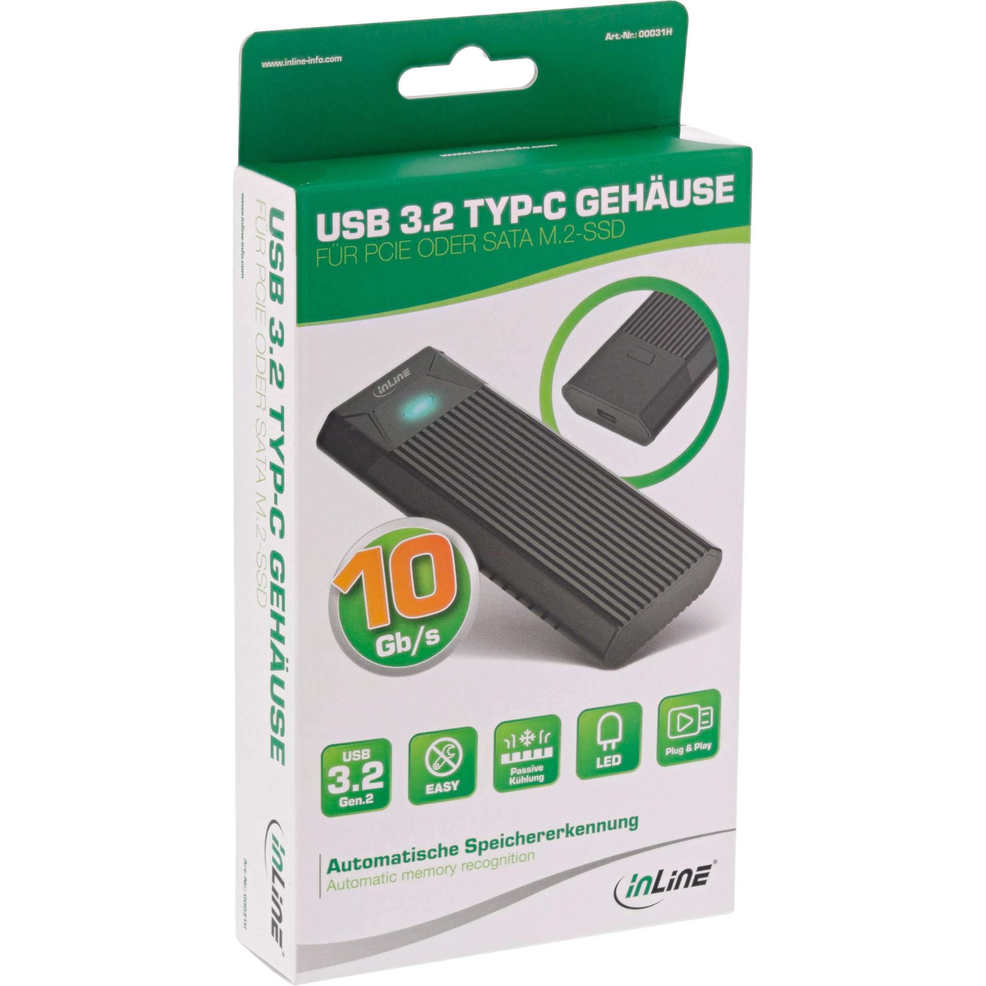 INLINE - USB3.2 Gen.2 USB-C zu M.2 SSD (PCIe NVMe & SATA) Gehäuse