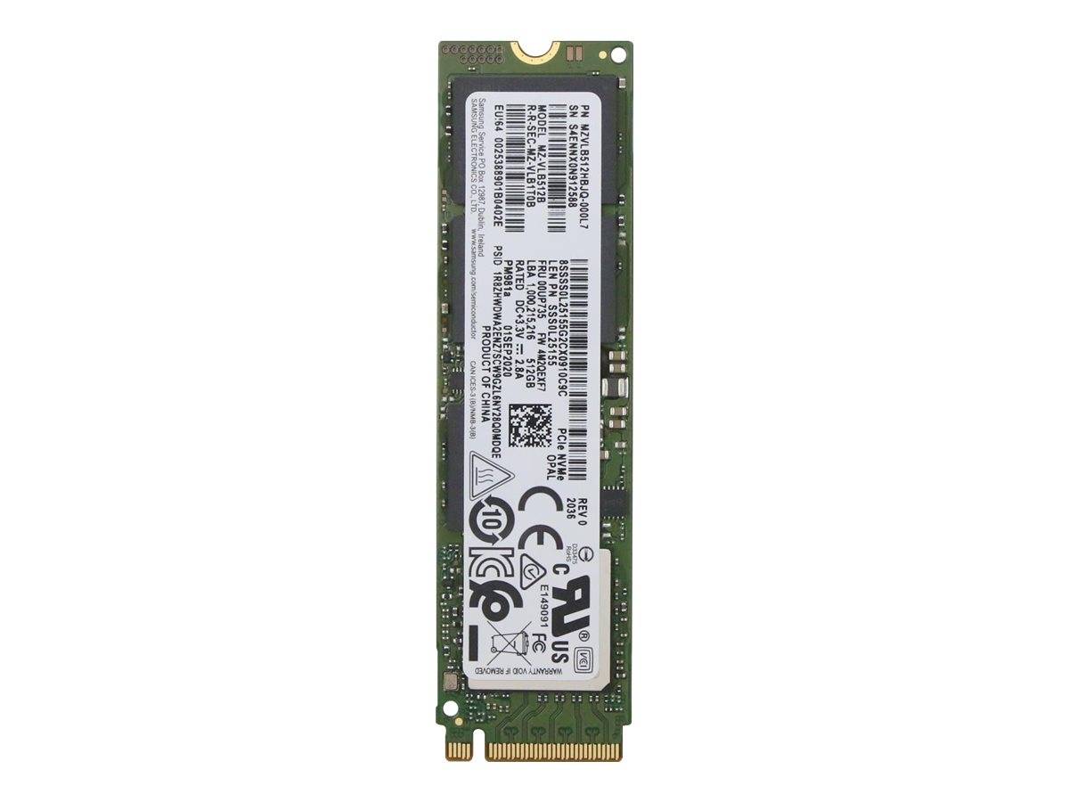 Ein kleines M.2-Solid-State-Drive-Modul mit weißem Etikett und goldenem Steckerrand auf einfachem Hintergrund.