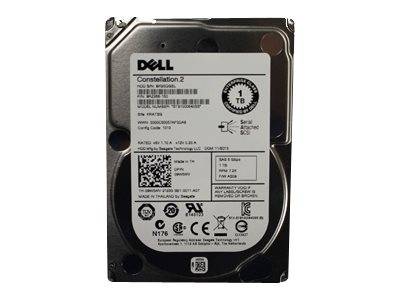 Ein Dell Constellation.2 1-TB-interne Festplatte mit Etikett und QR-Code, von vorne gezeigt.