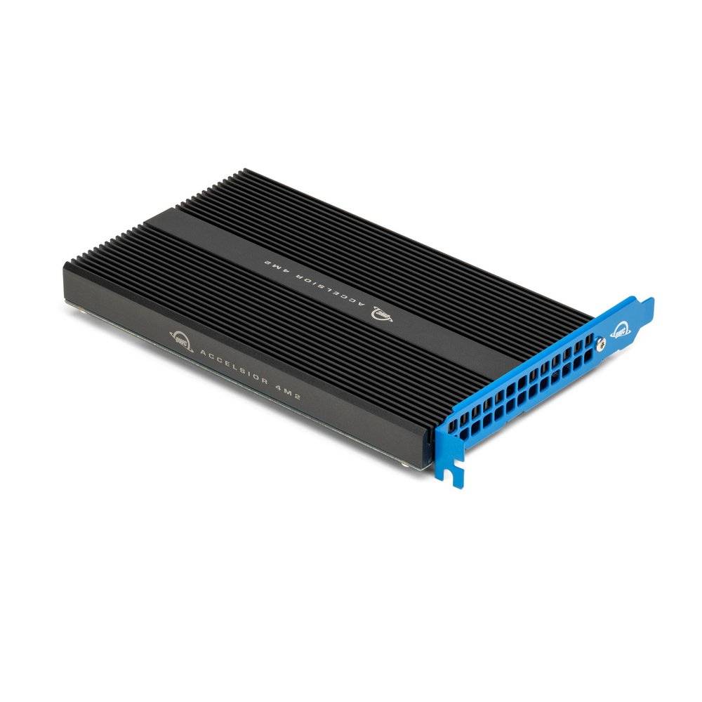 Schwarze Erweiterungskarte für Computer mit blauer Halterung, auf weißem Hintergrund gezeigt.