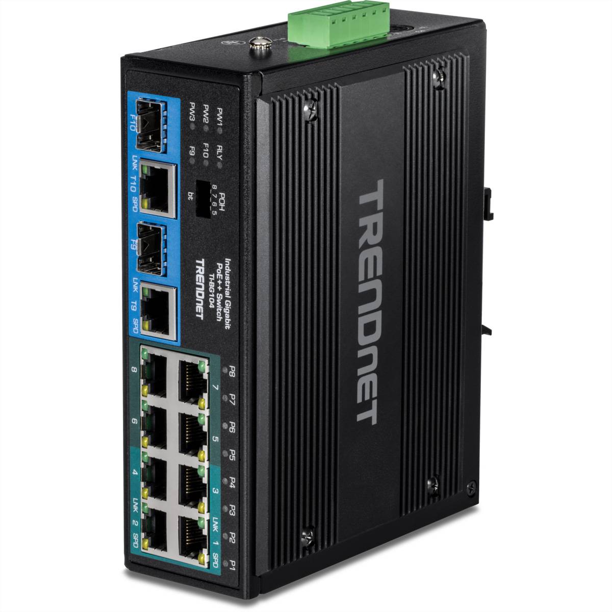TRENDnet TI-BG104 10 Port Rail Switch, Industrial Gigabit PoE++ DIN-Rail
