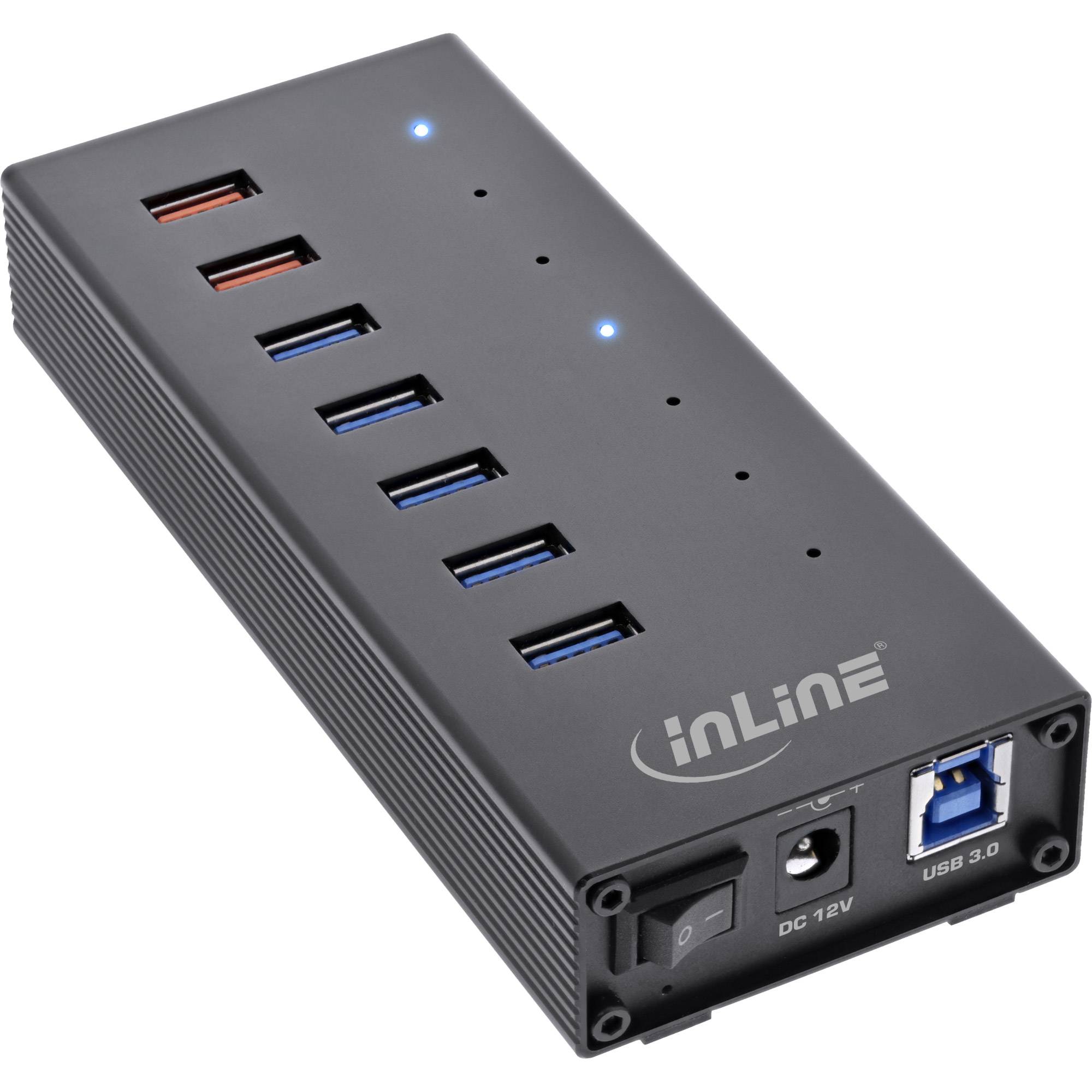INLINE - USB 3.0 Hub - 7 Port - Aluminiumgehäuse - schwarz - mit 2,5A Netzteil