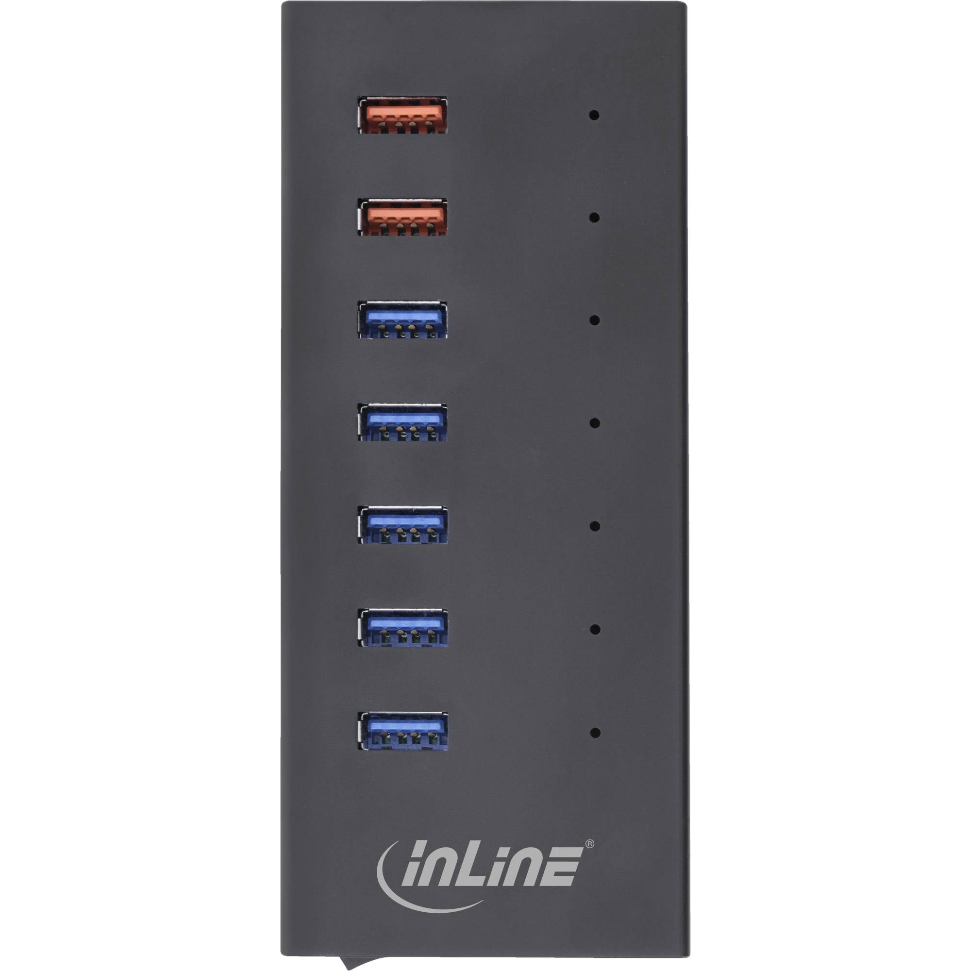 INLINE - USB 3.0 Hub - 7 Port - Aluminiumgehäuse - schwarz - mit 2,5A Netzteil