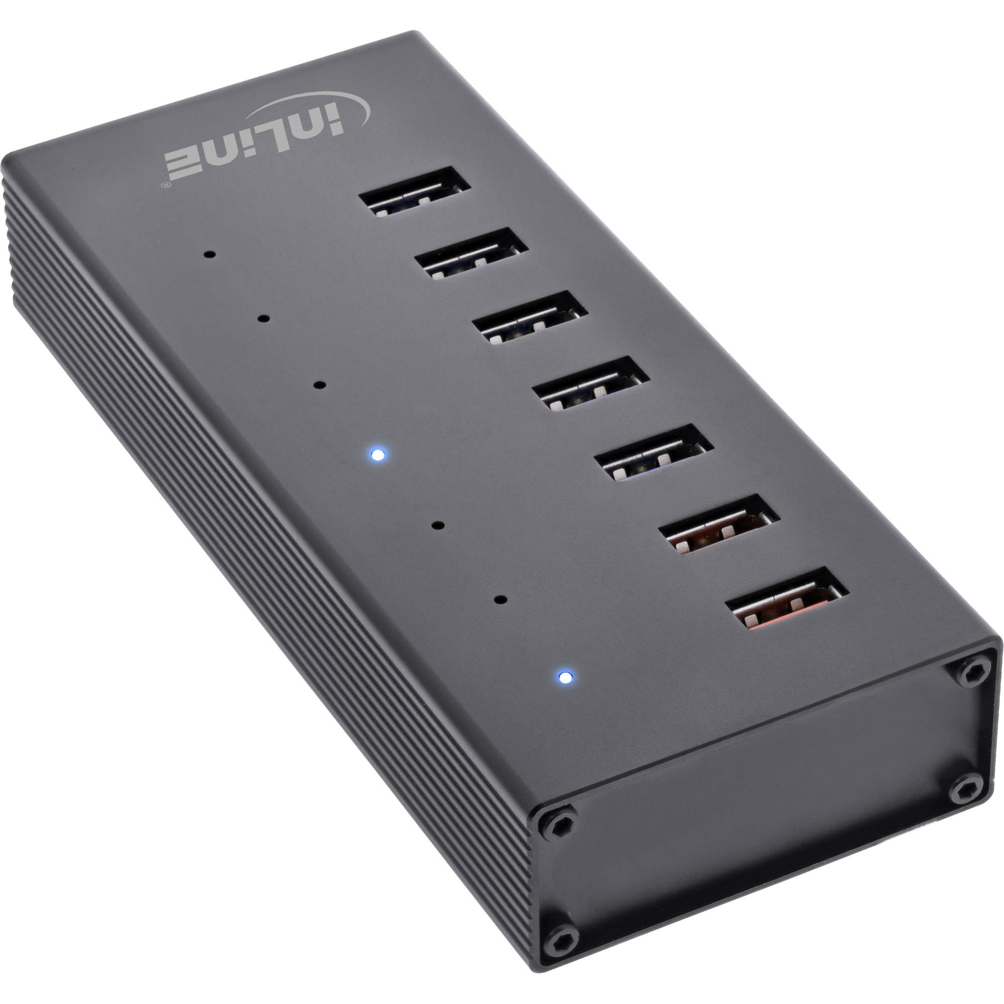 INLINE - USB 3.0 Hub - 7 Port - Aluminiumgehäuse - schwarz - mit 2,5A Netzteil