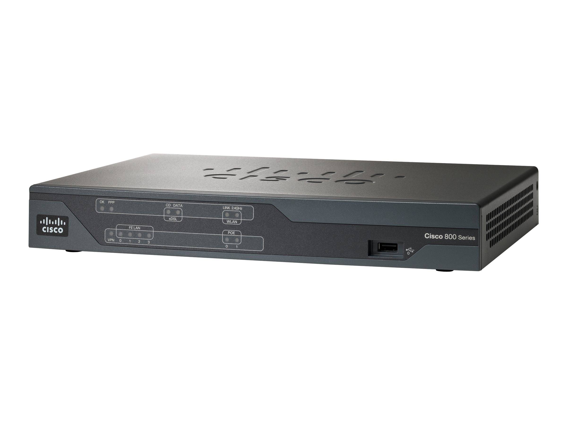 Cisco 800er Serie Netzwerk-Router in einer Vorderansicht von links gezeigt.