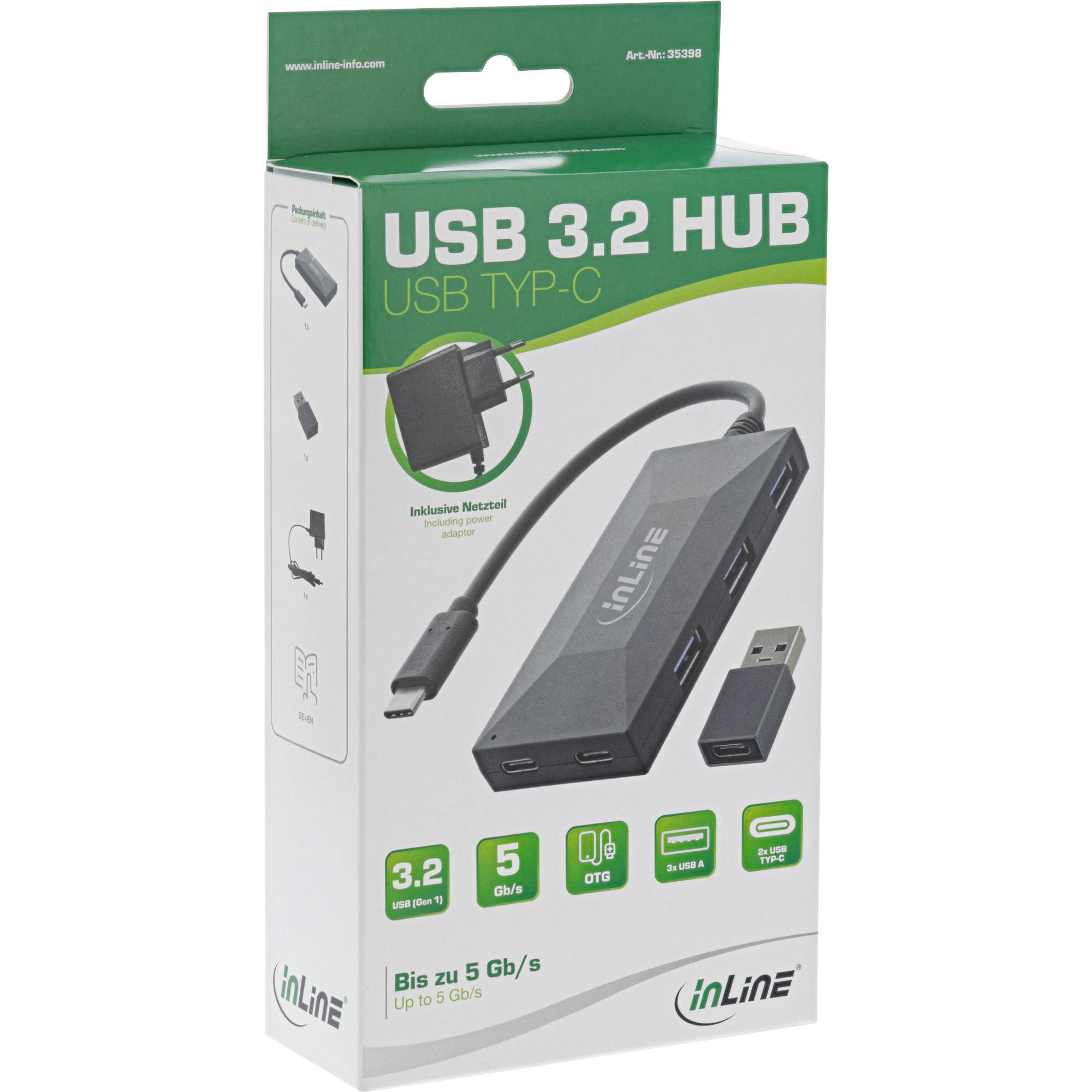 INLINE - USB 3.2 Gen.1 Hub - USB-C zu 2 Port USB-C und 3 Port USB-A - mit PSU
