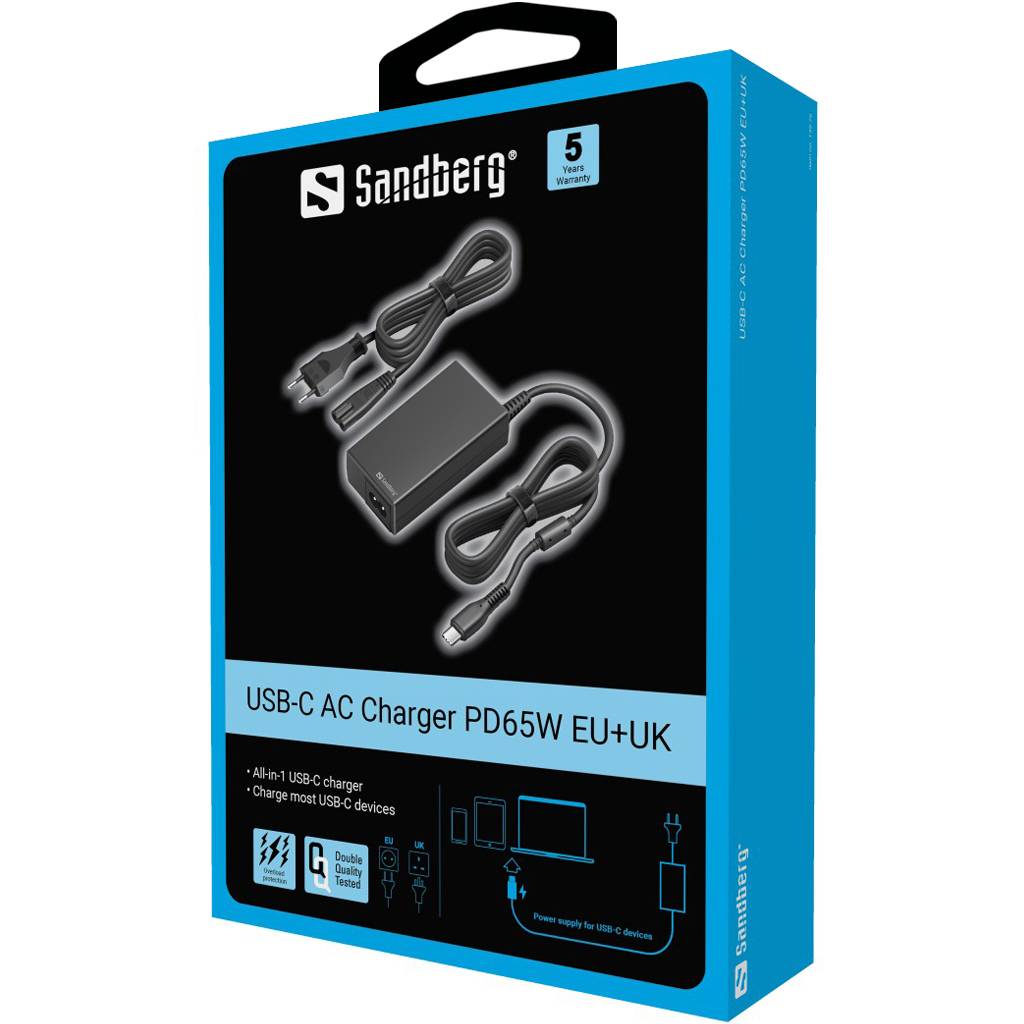 SANDBERG USB-C AC Charger PD65W - Netzteil - 65 Watt - 3.25 A (24 pin USB-C)