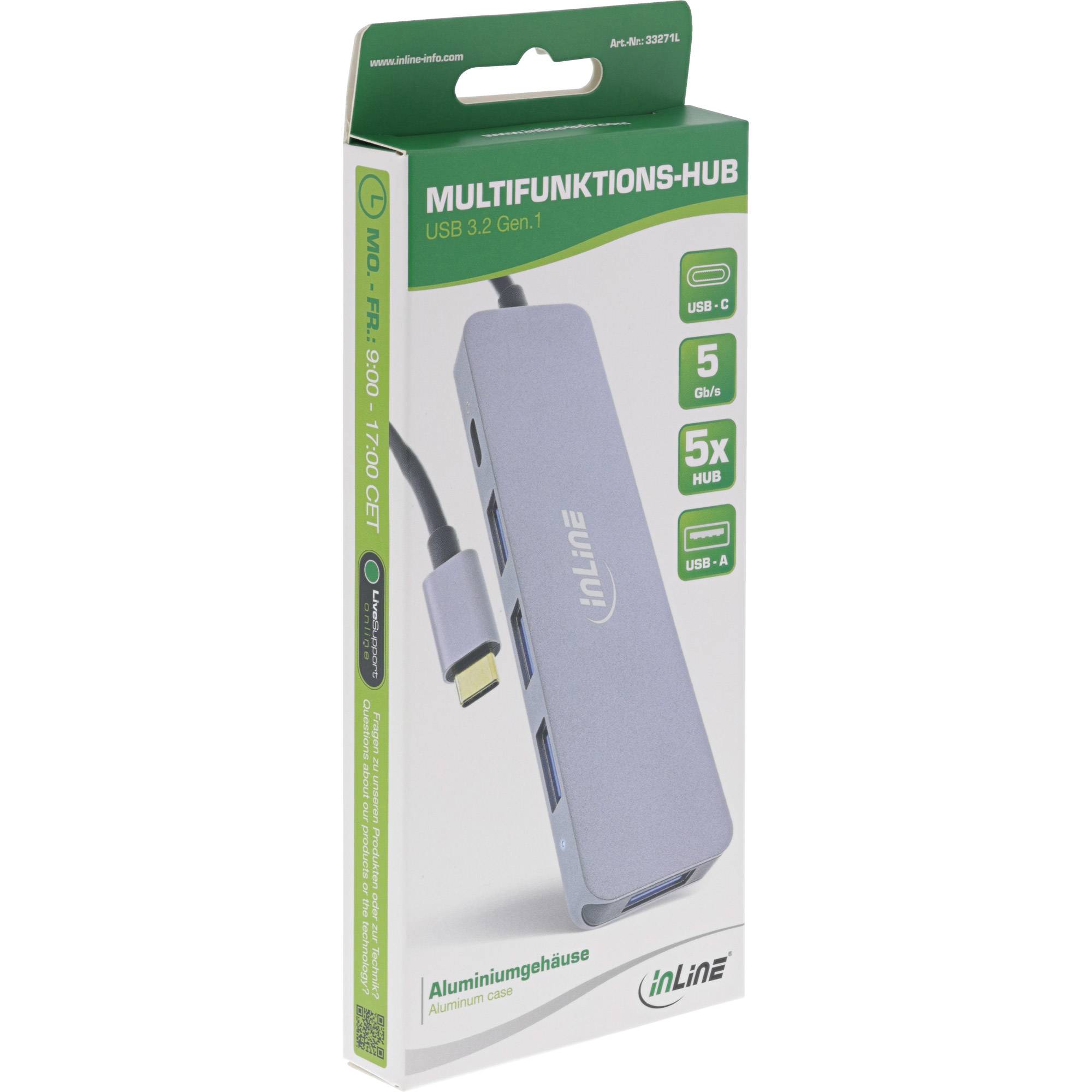INLINE - USB 3.2 USB-C Multi Hub (4x USB-A 5Gb/s + USB-C (Data/PD 87W)