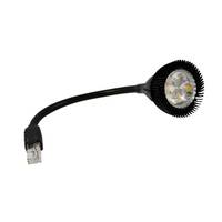 Schwarzer flexibler LED-Strahler mit rundem Kühlkörperkopf und USB-Anschluss.