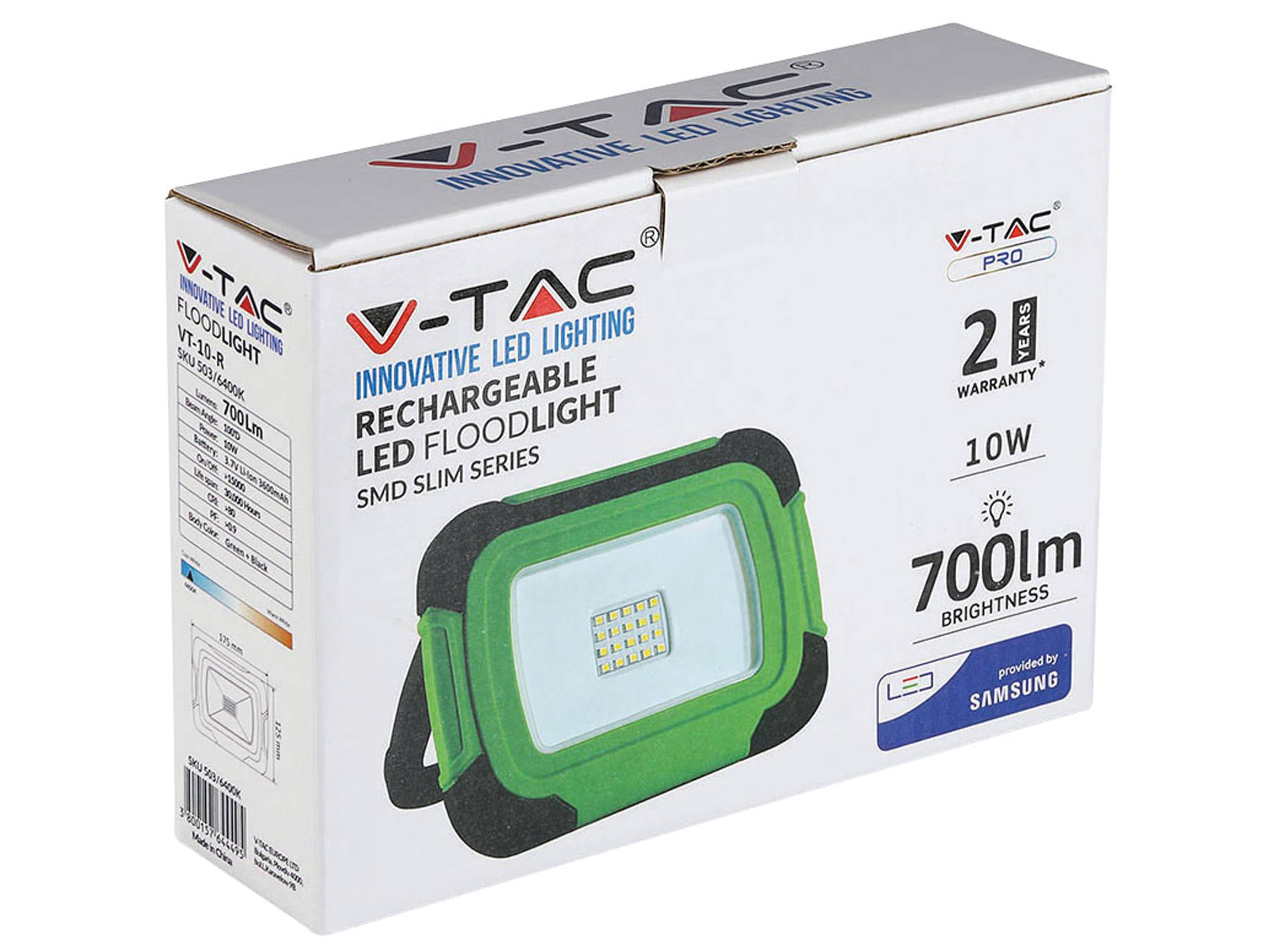 V-TAC LED-Fluter VT-10-R, 10 W, 4000 K 700 lm, Akkubetrieb, grün/schwarz