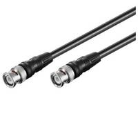 Zwei schwarze koaxiale Kabelstecker mit metallischen BNC-ähnlichen Enden, gezeigt auf weißem Hintergrund.