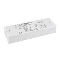 Weißes rechteckiges elektrisches Steuermodul mit Befestigungslöchern und einer beschrifteten Oberseite, gezeigt auf einem einfachen weißen Hintergrund.