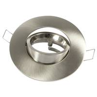 Runde, gebürstete Metallleuchte mit Federclips auf weißem Hintergrund.
