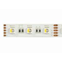 Ein kurzes weißes LED-Streifenlicht mit drei LED-Modulen und Kupferverbindungspads an beiden Enden.