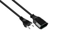 Ein Stromkabel mit einem europäischen Stecker auf der einen Seite und einem C13-Stecker auf der anderen Seite, das zum Anschluss von Geräten wie Computern an Stromquellen verwendet wird.