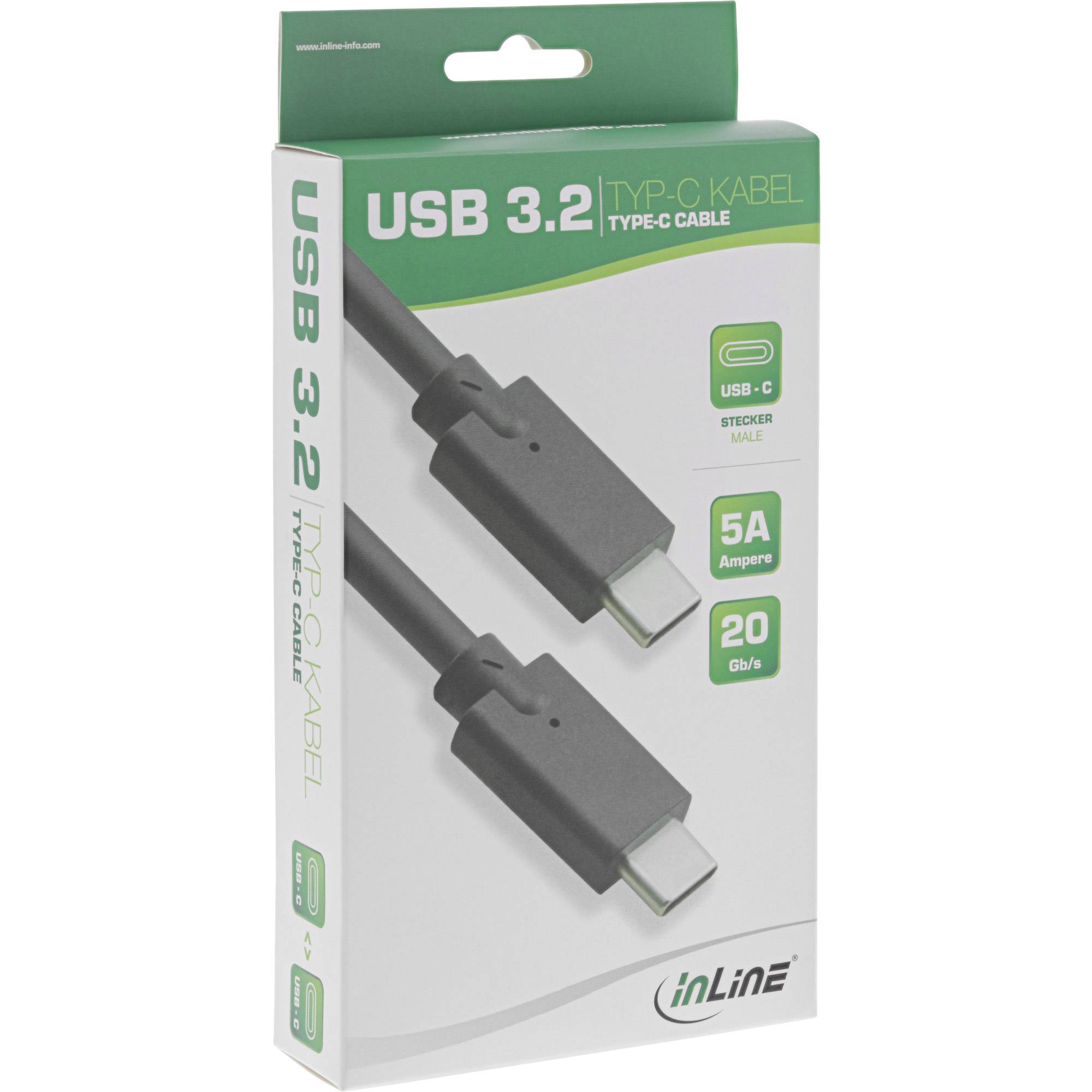 INLINE - USB 3.2 Gen.2x2 Kabel - USB-C Stecker/Stecker - schwarz - 0,3m