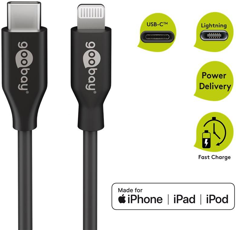 goobay Lightning auf USB-C Lade- und Synchronisationskabel schwarz 1 m (1er Faltschachtel)