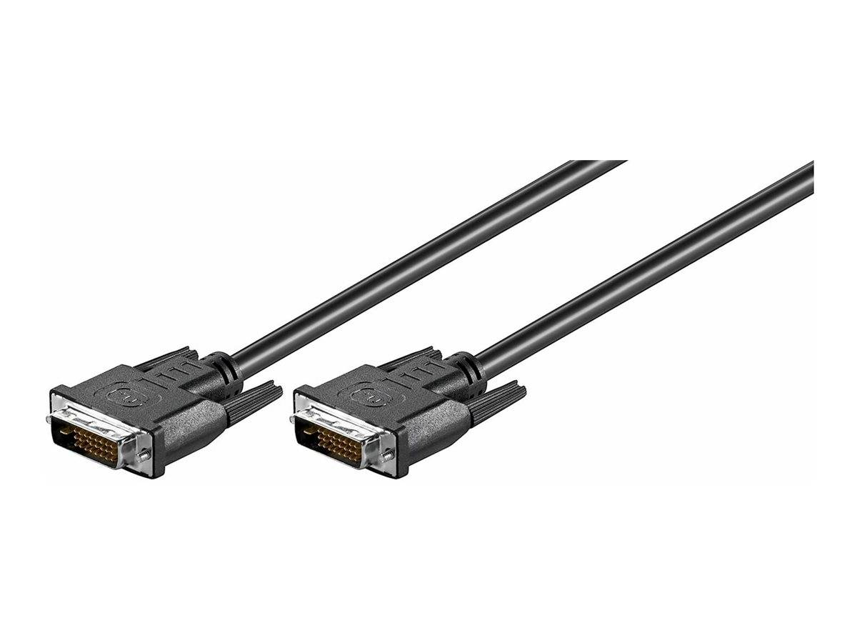 Zwei schwarze DVI-Videokabel mit Steckern auf weißem Hintergrund.