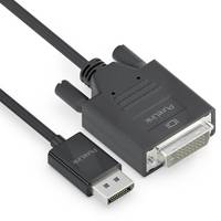 DisplayPort-zu-DVI-Adapterkabel mit einem männlichen DisplayPort-Anschluss und einem DVI-Stecker auf einem schwarzen Kabel.