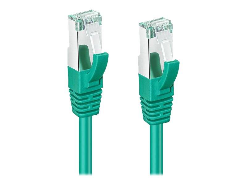 Zwei grüne Ethernet-Kabel mit Metallsteckern, nebeneinander dargestellt.