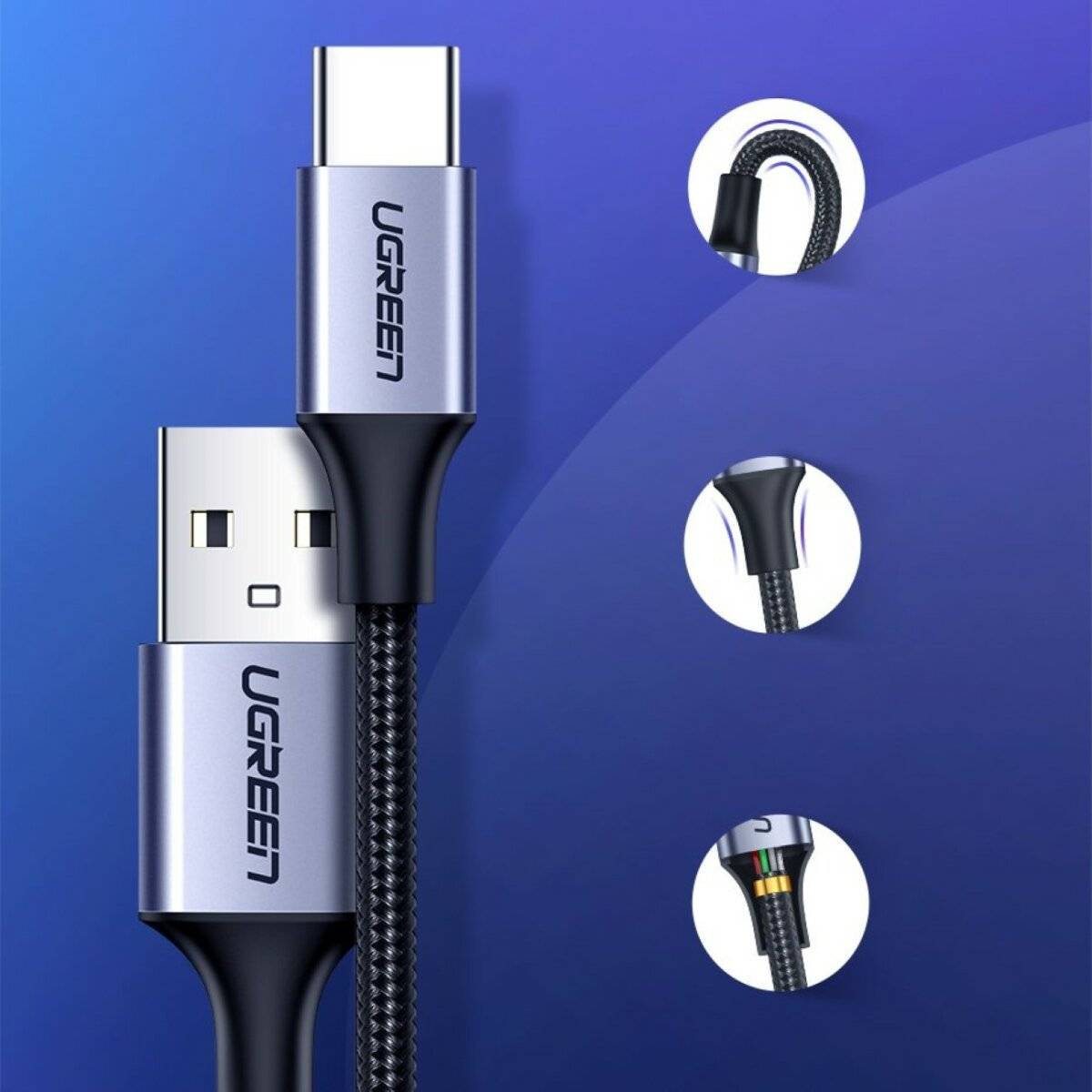 Ugreen Kabel USB-Kabel - USB Type C Quick Charge 3.0 3A grau 1m